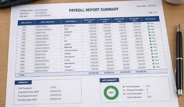 Payroll accountant reviewing monthly WPS salary report — Modest Consulting Services UAE payroll management